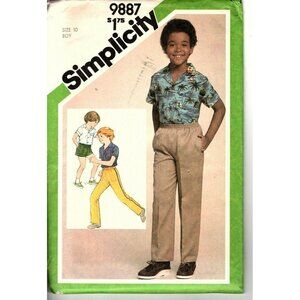 Simplicity 9887 Boys 10 Easy Shirt, Pull On Pants or Shorts Uncut Sewing Pattern